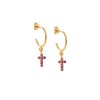 Σκουλαρίκια Κρίκοι Senza επιχρυσωμένο ασήμι 925, σταυρουδάκι διπλής όψης με φούξια και λευκά ζιργκόν - SSR3087GFKR