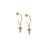 Σκουλαρίκια Κρίκοι Senza επιχρυσωμένο ασήμι 925, σταυρουδάκι διπλής όψης με πράσινα &λευκά ζιργκόν - SSR3087GGNKR