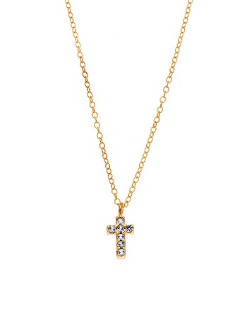 Κολιέ Senza επιχρυσωμένο ασήμι 925, σταυρουδάκι διπλής όψης με γαλάζια και λευκά ζιργκόν - SSR3087GLB