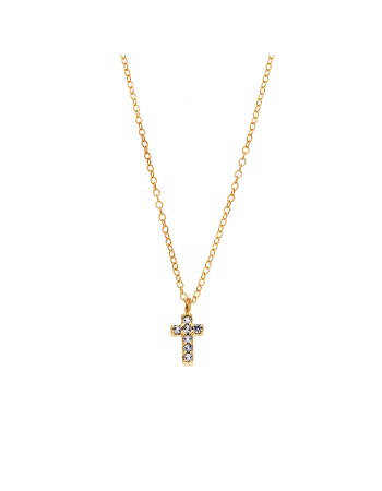 Κολιέ Senza επιχρυσωμένο ασήμι 925, σταυρουδάκι διπλής όψης με γαλάζια και λευκά ζιργκόν - SSR3087GLB