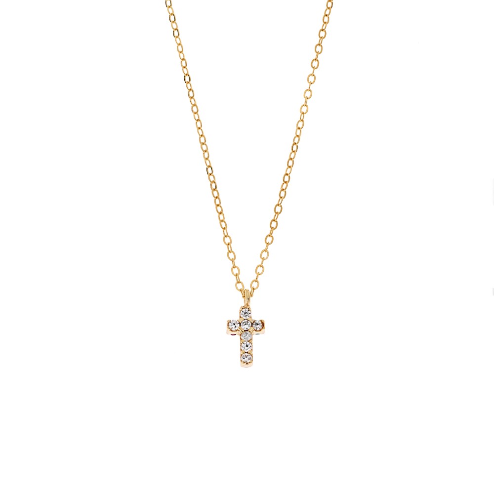 Κολιέ Senza επιχρυσωμένο ασήμι 925, σταυρουδάκι διπλής όψης με πολύχρωμα και λευκά ζιργκόν - SSR3087GMU