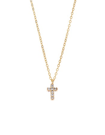 Κολιέ Senza επιχρυσωμένο ασήμι 925, σταυρουδάκι διπλής όψης με πολύχρωμα και λευκά ζιργκόν - SSR3087GMU