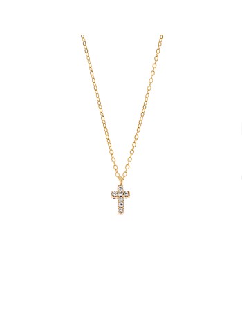 Κολιέ Senza επιχρυσωμένο ασήμι 925, σταυρουδάκι διπλής όψης με πολύχρωμα και λευκά ζιργκόν - SSR3087GMU