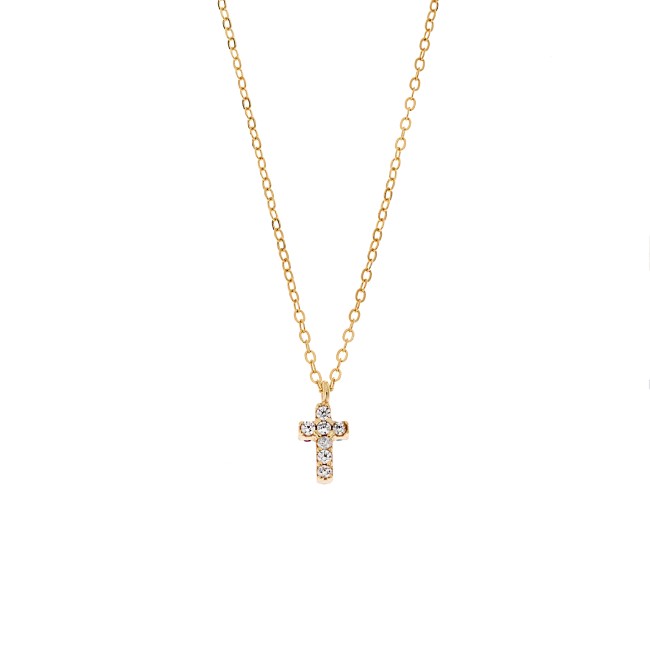 Κολιέ Senza επιχρυσωμένο ασήμι 925, σταυρουδάκι διπλής όψης με πολύχρωμα και λευκά ζιργκόν - SSR3087GMU
