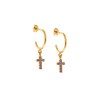 Σκουλαρίκια Κρίκοι Senza επιχρυσωμένο ασήμι 925, σταυρουδάκι διπλής όψης με μωβ και λευκά ζιργκόν - SSR3087GPEKR