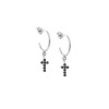 Σκουλαρίκια Κρίκοι Senza ασήμι 925, σταυρουδάκι διπλής όψης με μαύρα και λευκά ζιργκόν - SSR3087SBKKR