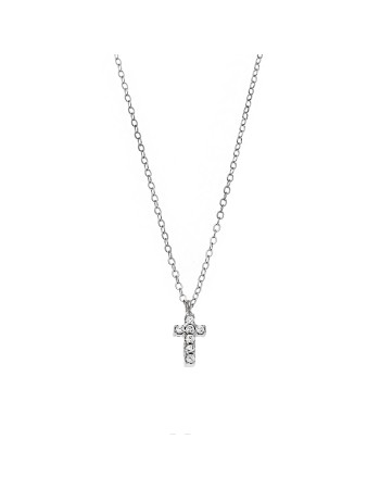 Κολιέ Senza ασήμι 925, σταυρουδάκι διπλής όψης με μαύρα και λευκά ζιργκόν - SSR3087SBK