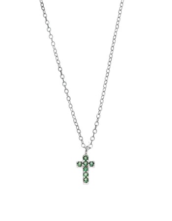 Κολιέ Senza ασήμι 925, σταυρουδάκι διπλής όψης με πράσινα και λευκά ζιργκόν - SSR3087SGN