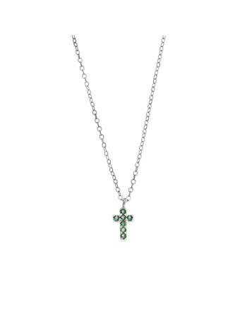 Κολιέ Senza ασήμι 925, σταυρουδάκι διπλής όψης με πράσινα και λευκά ζιργκόν - SSR3087SGN