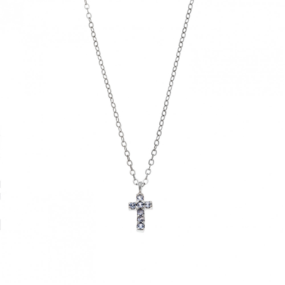 Κολιέ Senza ασήμι 925, σταυρουδάκι διπλής όψης με γαλάζια και λευκά ζιργκόν - SSR3087SLB