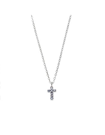 Κολιέ Senza ασήμι 925, σταυρουδάκι διπλής όψης με γαλάζια και λευκά ζιργκόν - SSR3087SLB