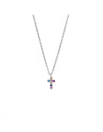 Κολιέ Senza ασήμι 925, σταυρουδάκι διπλής όψης με πολύχρωμα και λευκά ζιργκόν - SSR3087SMU
