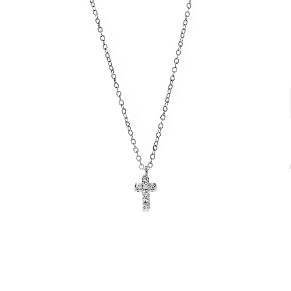 Κολιέ Senza ασήμι 925, σταυρουδάκι διπλής όψης με πολύχρωμα και λευκά ζιργκόν - SSR3087SMU