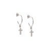 Σκουλαρίκια Κρίκοι Senza ασήμι 925, σταυρουδάκι διπλής όψης με μωβ και λευκά ζιργκόν - SSR3087SPEKR