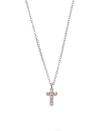 Κολιέ Senza ασήμι 925, σταυρουδάκι διπλής όψης με ροζ και λευκά ζιργκόν - SSR3087SPK