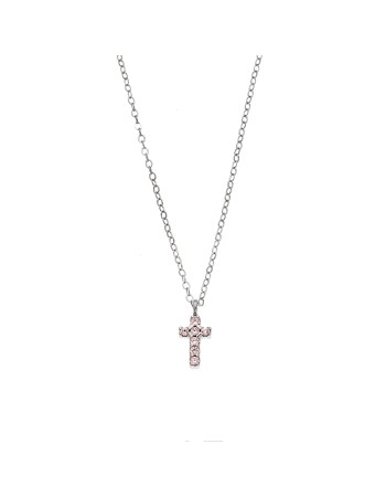 Κολιέ Senza ασήμι 925, σταυρουδάκι διπλής όψης με ροζ και λευκά ζιργκόν - SSR3087SPK