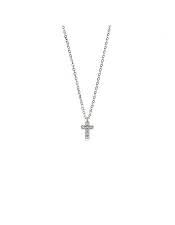 Κολιέ Senza ασήμι 925, σταυρουδάκι διπλής όψης με λευκά ζιργκόν - SSR3087SR