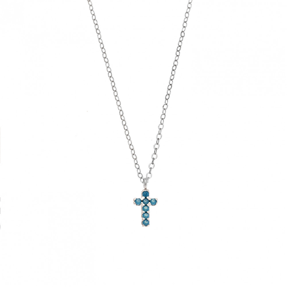 Κολιέ Senza ασήμι 925, σταυρουδάκι διπλής όψης με τυρκουάζ και λευκά ζιργκόν - SSR3087ST