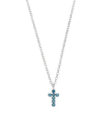 Κολιέ Senza ασήμι 925, σταυρουδάκι διπλής όψης με τυρκουάζ και λευκά ζιργκόν - SSR3087ST