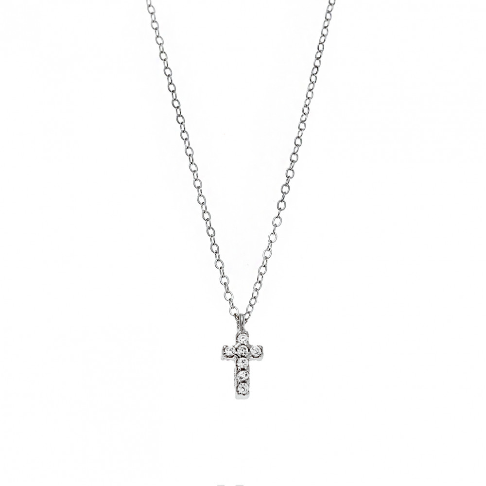 Κολιέ Senza ασήμι 925, σταυρουδάκι διπλής όψης με τυρκουάζ και λευκά ζιργκόν - SSR3087ST