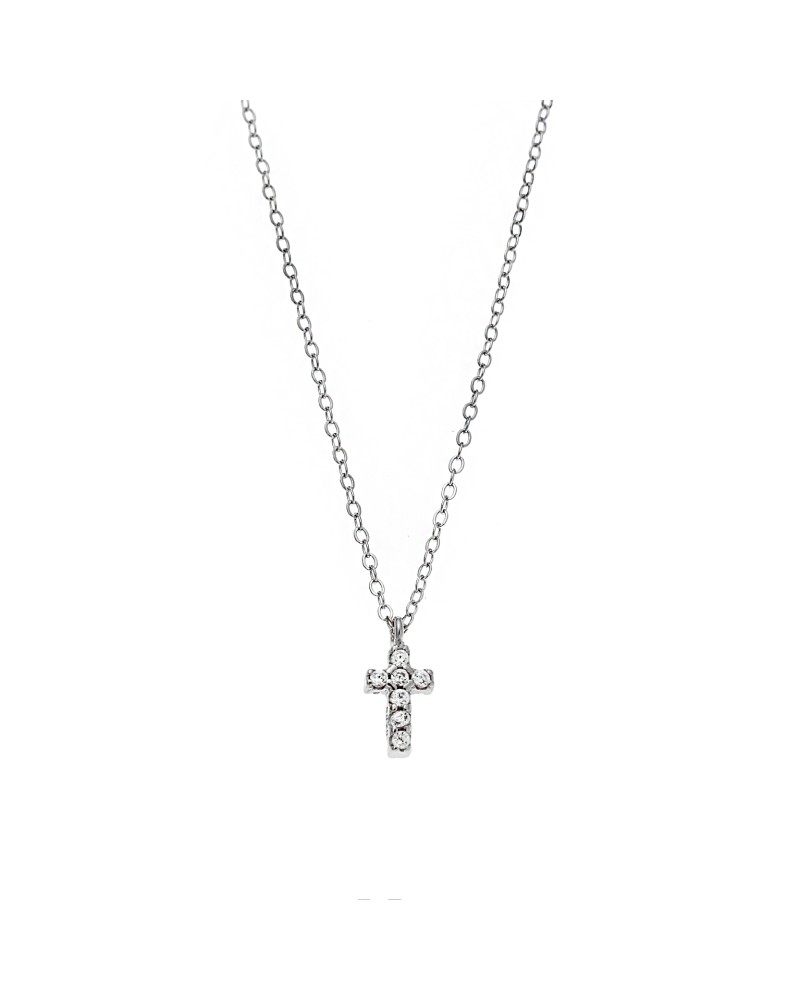 Κολιέ Senza ασήμι 925, σταυρουδάκι διπλής όψης με τυρκουάζ και λευκά ζιργκόν - SSR3087ST