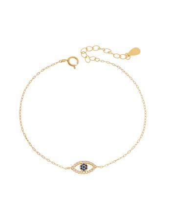 Βραχιόλι Senza Silver 925 Gold Plated, Ματάκι μπλε με ζιργκόν - SSR3089GD