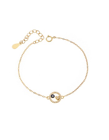 Βραχιόλι Senza Silver 925, Ματάκι μπλε και καρδιά με ζιργκόν - SSR3092GD