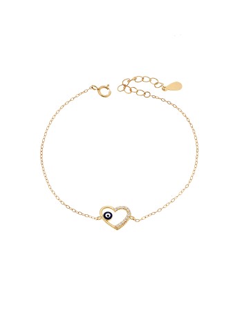 Βραχιόλι Senza Silver 925 Gold Plated, Ματάκι μπλε και καρδιά με ζιργκόν - SSR3094GD
