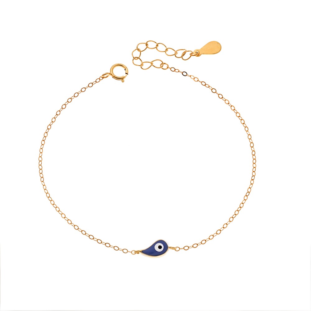 Βραχιόλι Senza Silver 925 Gold Plated, ματάκι με μπλε σμάλτο - SSR3095GBL