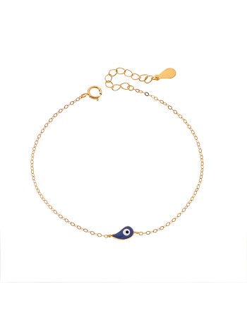 Βραχιόλι Senza Silver 925 Gold Plated, ματάκι με μπλε σμάλτο - SSR3095GBL