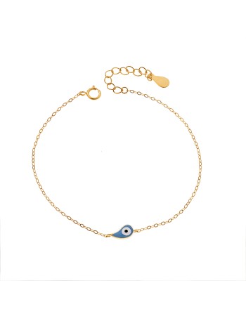 Βραχιόλι Senza Silver 925 Gold Plated, ματάκι με γαλάζιο σμάλτο - SSR3095GLB