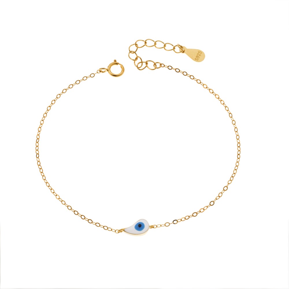 Βραχιόλι Senza Silver 925 Gold Plated, ματάκι με λευκό & γαλάζιο σμάλτο - SSR3095GWH