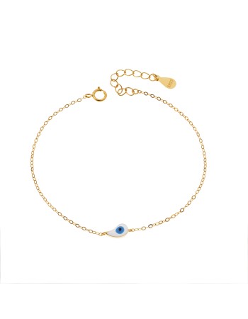 Βραχιόλι Senza Silver 925 Gold Plated, ματάκι με λευκό & γαλάζιο σμάλτο - SSR3095GWH