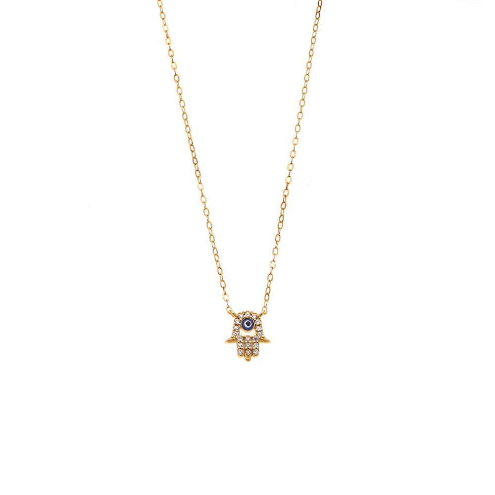 Κολιέ Senza επιχρυσωμένο ασήμι 925, χεράκι με μπλε μάτι με ζιργκόν - SSR3107GD