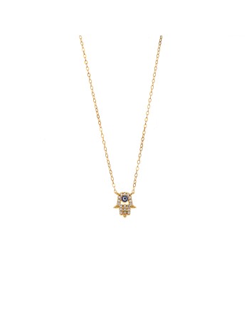 Κολιέ Senza επιχρυσωμένο ασήμι 925, χεράκι με μπλε μάτι με ζιργκόν - SSR3107GD