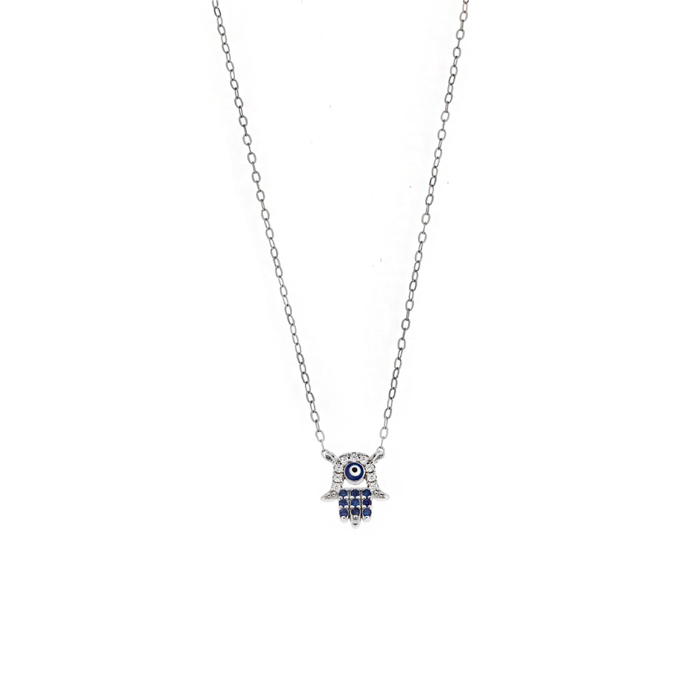 Κολιέ Senza ασήμι 925, χεράκι με μπλε μάτι με ζιργκόν - SSR3107SBL