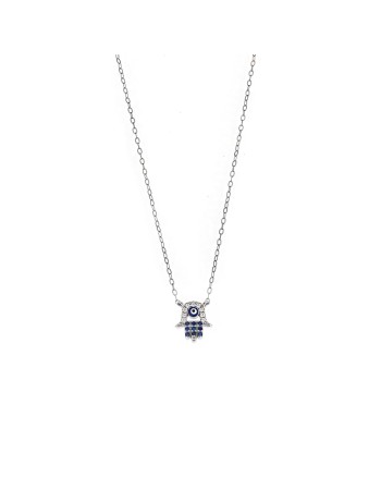 Κολιέ Senza ασήμι 925, χεράκι με μπλε μάτι με ζιργκόν - SSR3107SBL