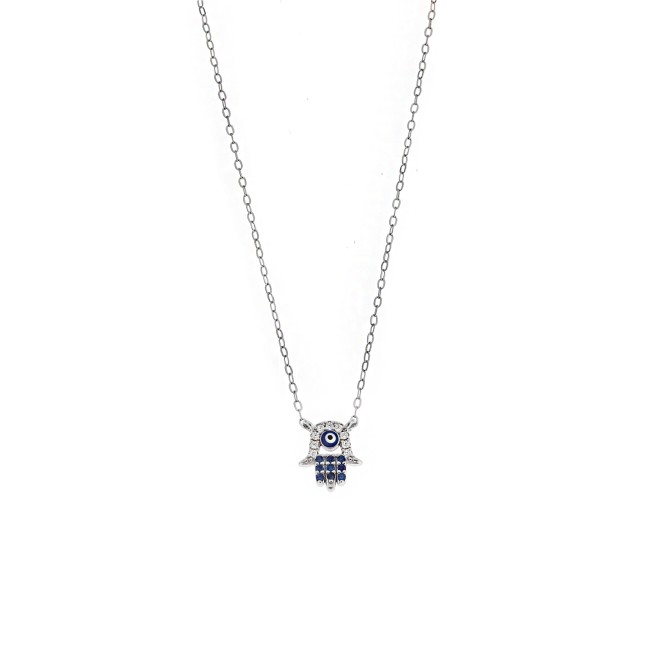 Κολιέ Senza ασήμι 925, χεράκι με μπλε μάτι με ζιργκόν - SSR3107SBL