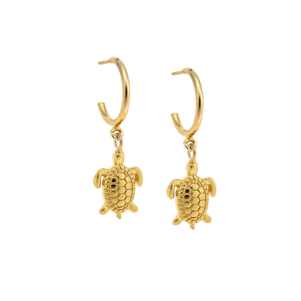 Σκουλαρίκια Κρίκοι Senza επιχρυσωμένο ασήμι 925, χελωνάκι - SSR3140-1GDKR