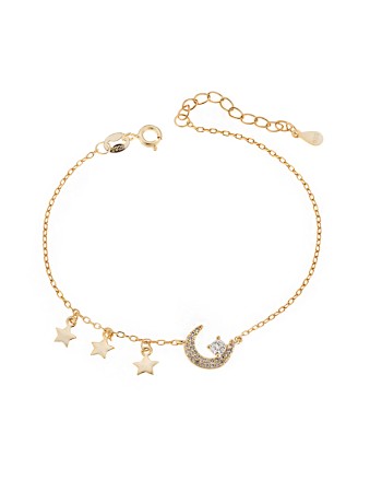 Βραχιόλι Senza επιχρυσωμένο ασήμι 925, φεγγαράκι με αστέρια και λευκά ζιργκόν - SSR3173GD