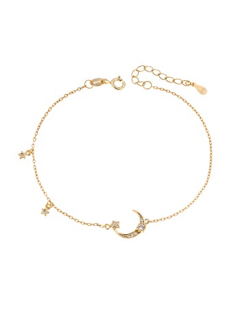 Βραχιόλι Senza επιχρυσωμένο ασήμι 925, φεγγαράκι με αστέρια και λευκά ζιργκόν - SSR3174GD
