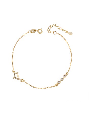 Βραχιόλι Senza επιχρυσωμένο ασήμι 925, δελφίνι με λευκά ζιργκόν - SSR3186GD