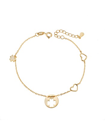 Βραχιόλι Senza επιχρυσωμένο ασήμι 925, διπλή καρδιά και τριφύλλι - SSR3194GD