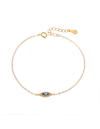 Βραχιόλι Senza Silver 925, επιχρυσωμένο μπλε ματάκι με σμάλτο και λευκά ζιργκόν - SSR3196GBL