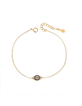 Βραχιόλι Senza Silver 925, επιχρυσωμένο μπλε ματάκι με λευκά ζιργκόν - SSR3197GBL