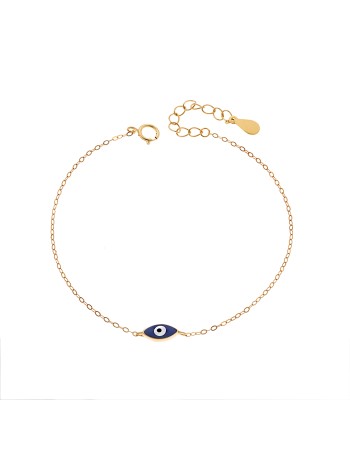 Βραχιόλι Senza Silver 925, επιχρυσωμένο μπλε ματάκι με σμάλτο - SSR3198GBL