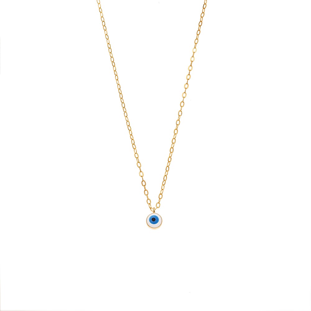 Κολιέ Senza Silver 925 Gold Plated, Ματάκι λευκό με σμάλτο - SSR3199GWH