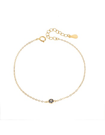 Βραχιόλι Senza Silver 925, επιχρυσωμένο μπλε ματάκι με λευκά ζιργκόν - SSR3203GD