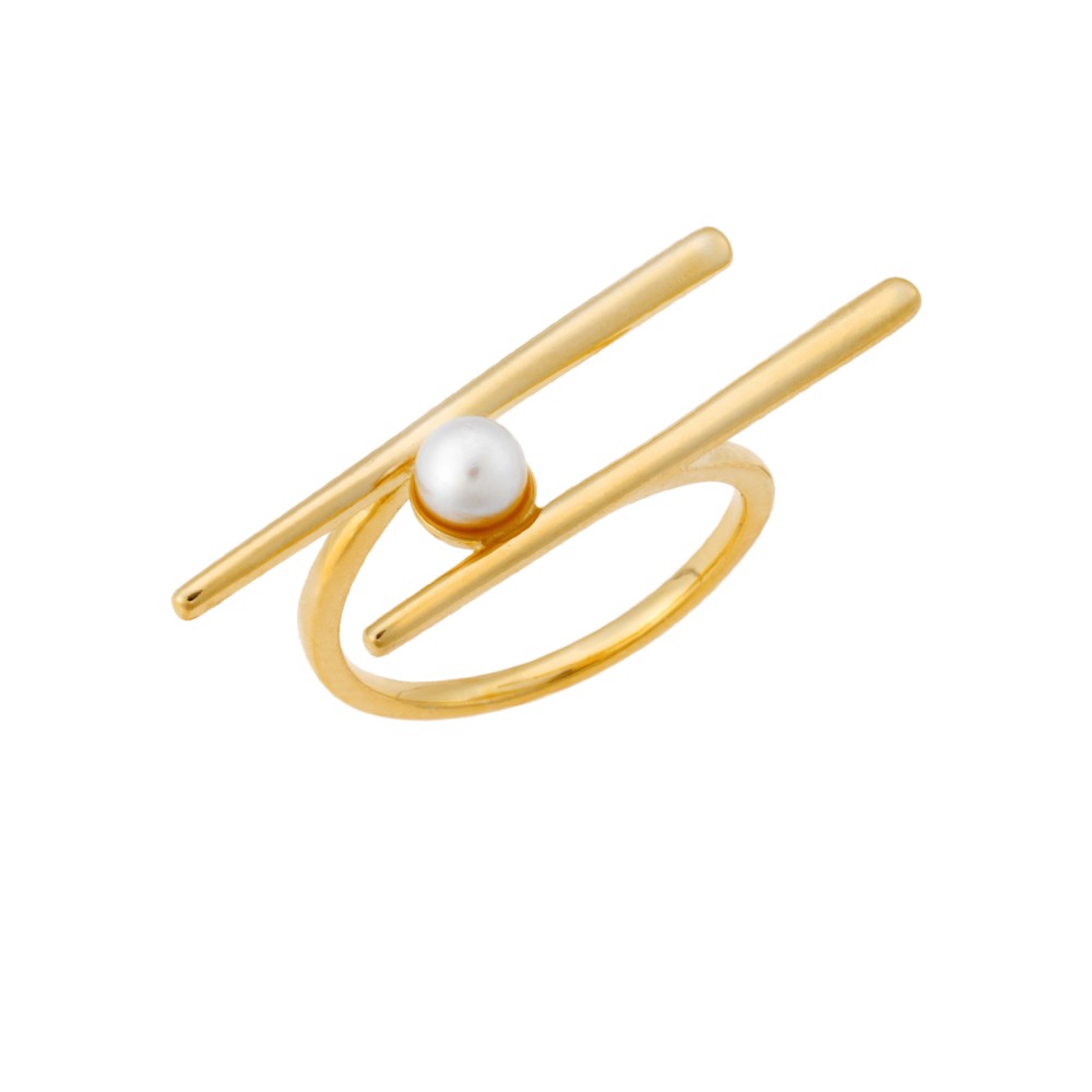 Δαχτυλίδι Senza κίτρινο επιχρυσωμένο ασήμι 925, με πέρλα - SSR3242GD