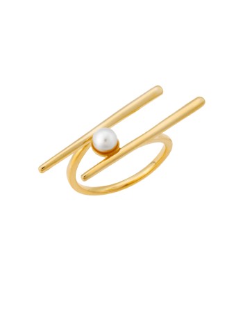 Δαχτυλίδι Senza κίτρινο επιχρυσωμένο ασήμι 925, με πέρλα - SSR3242GD